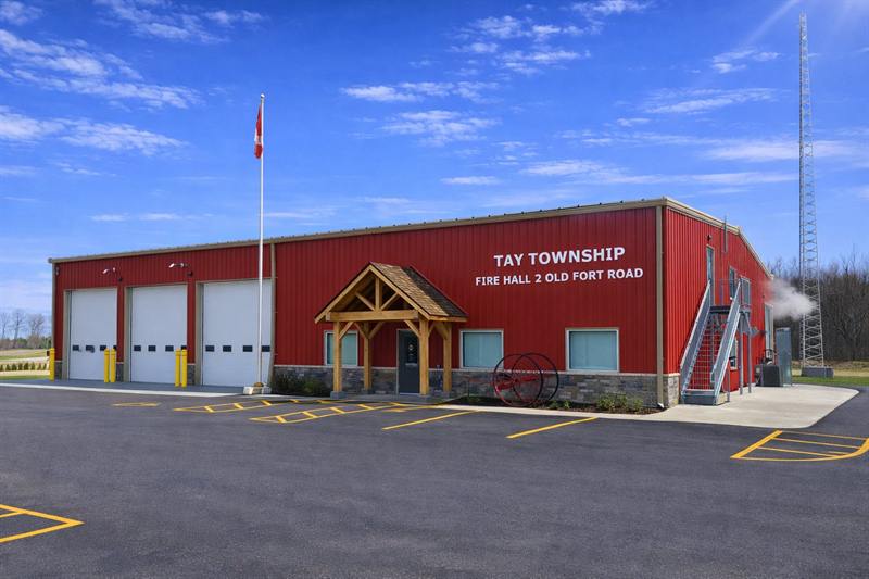 Township fire hall with Canadian flag
