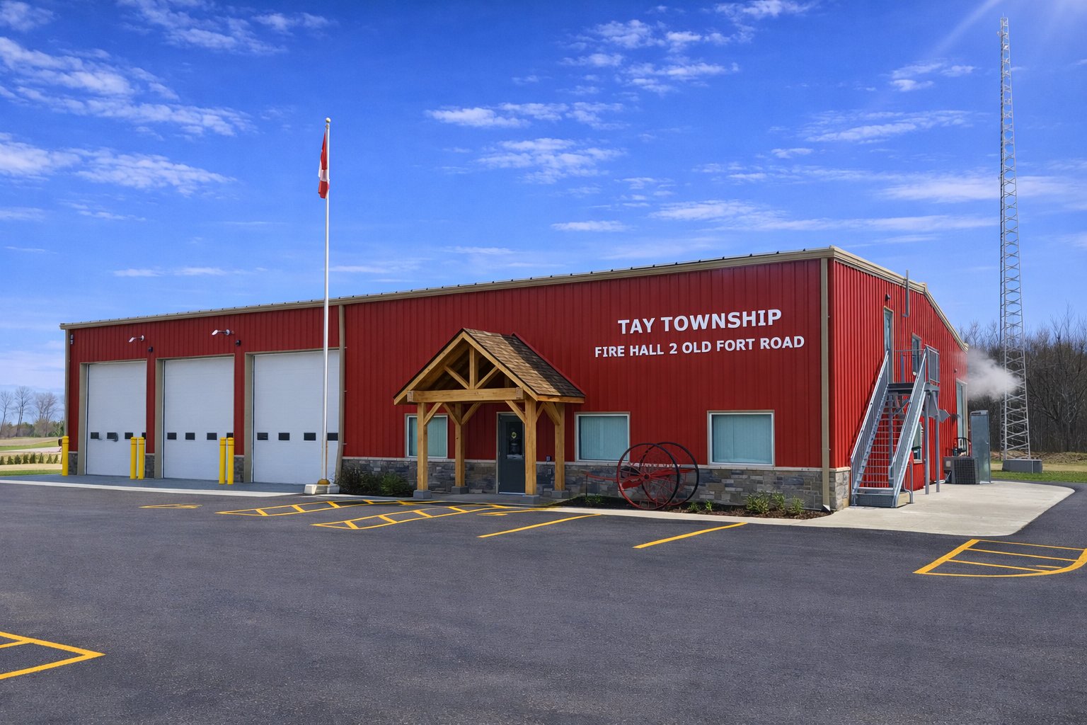 Township fire hall with Canadian flag