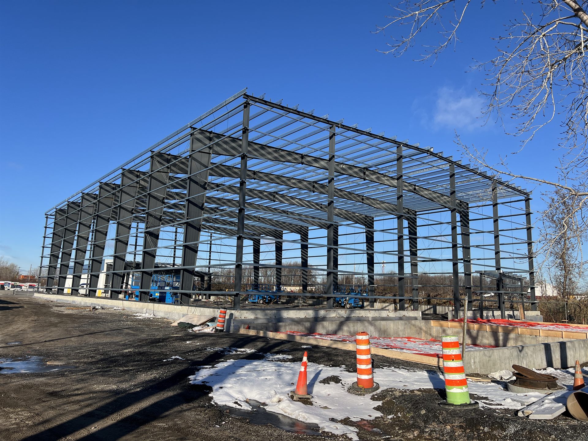 Steel building being designed and built