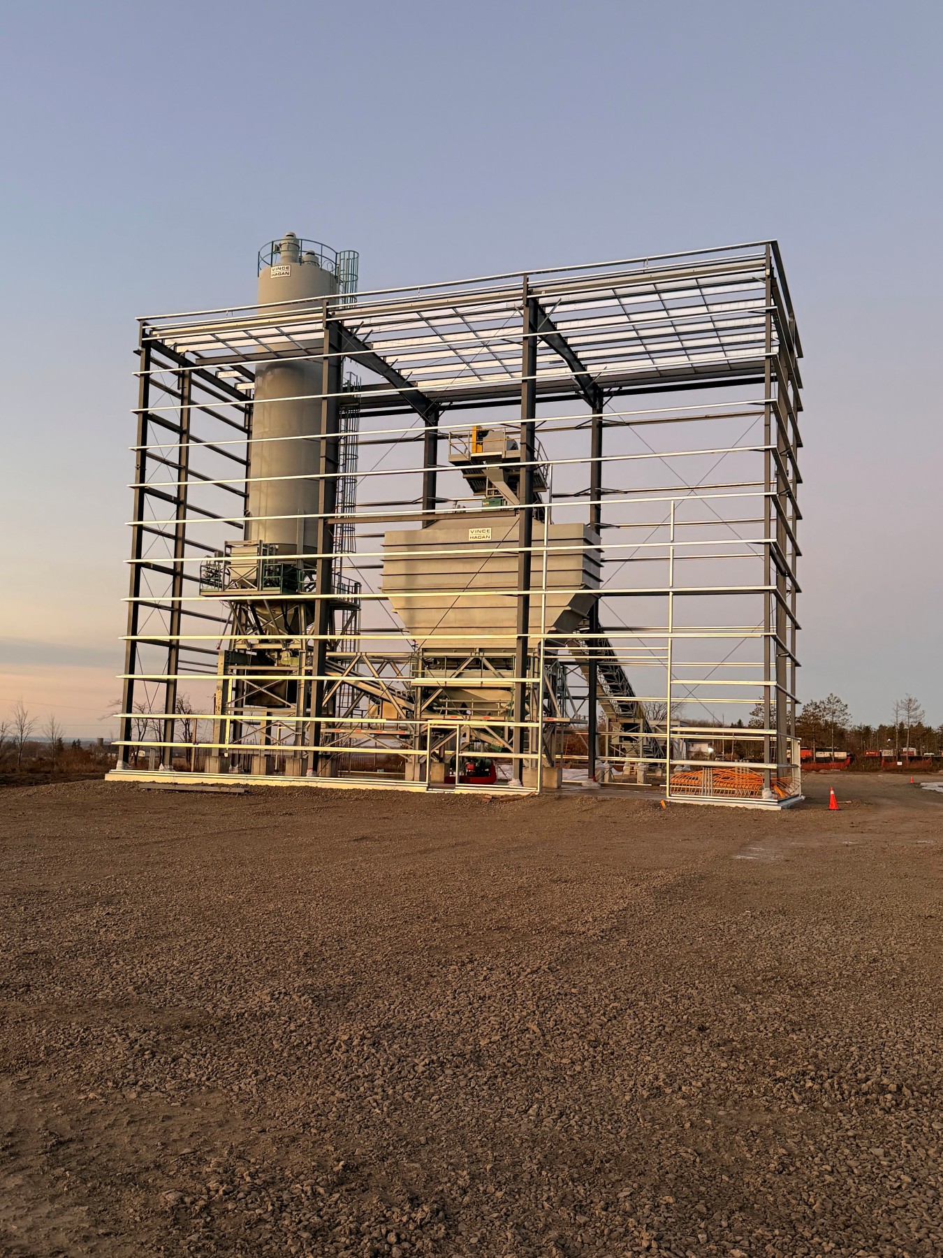 Industrial plant steel structure at sunset
