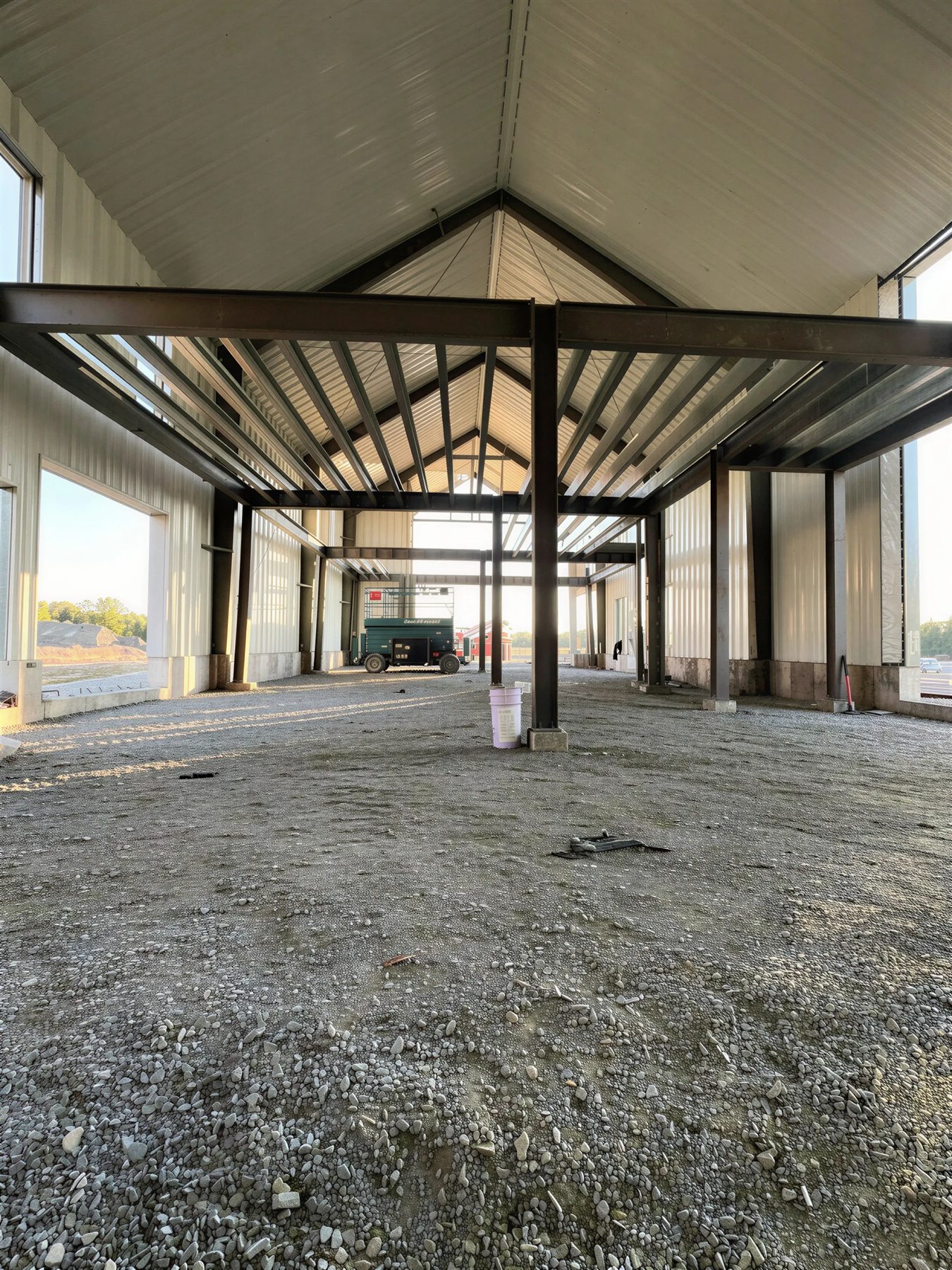 Brewery and restaurant steel interior with mezzanine